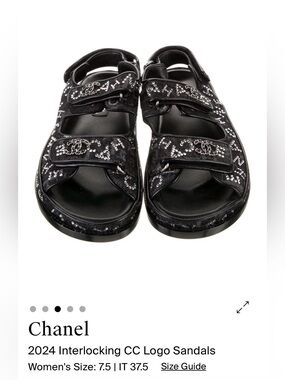 Chanel ‘dad sandals’ Black Sequin Interlocking CC Logo Women Sandals size 27.5